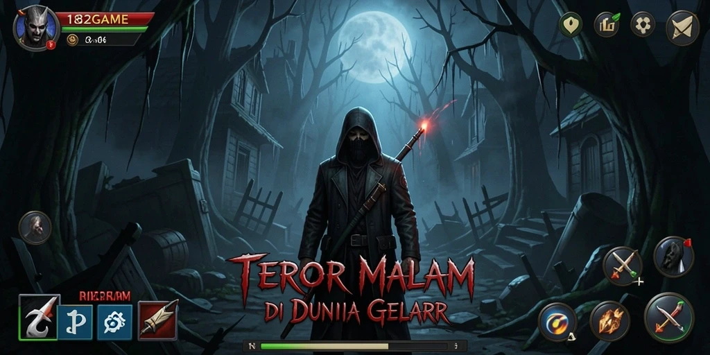 Tampilan mencekam dari gameplay 182GAME dengan suasana yang gelap dan menakutkan.