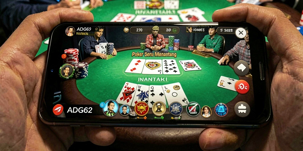 Screenshot gameplay ADG62 dengan aksi poker seru.