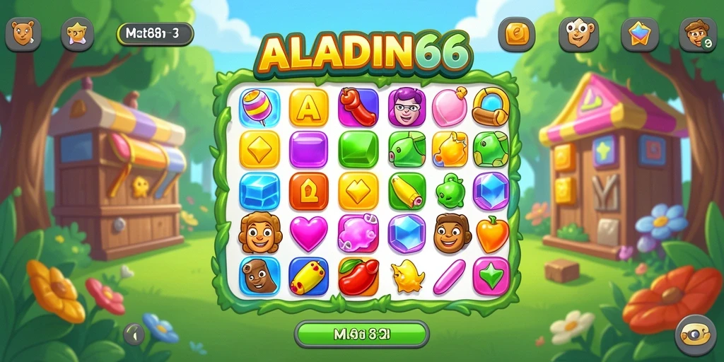 Tampilan gameplay seru dalam ALADIN66 dengan tantangan Match-3.