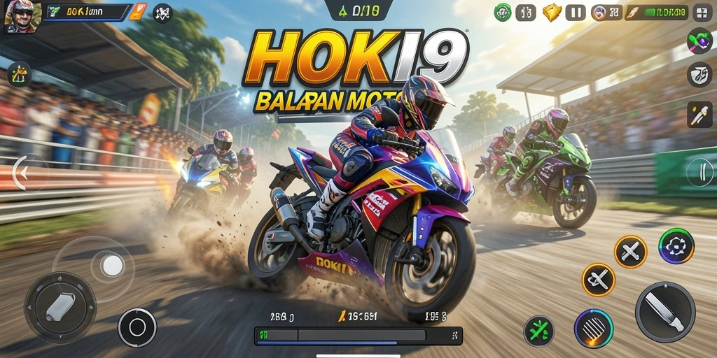 Screenshot menunjukkan aksi balapan motor yang mendebarkan di HOKI9.