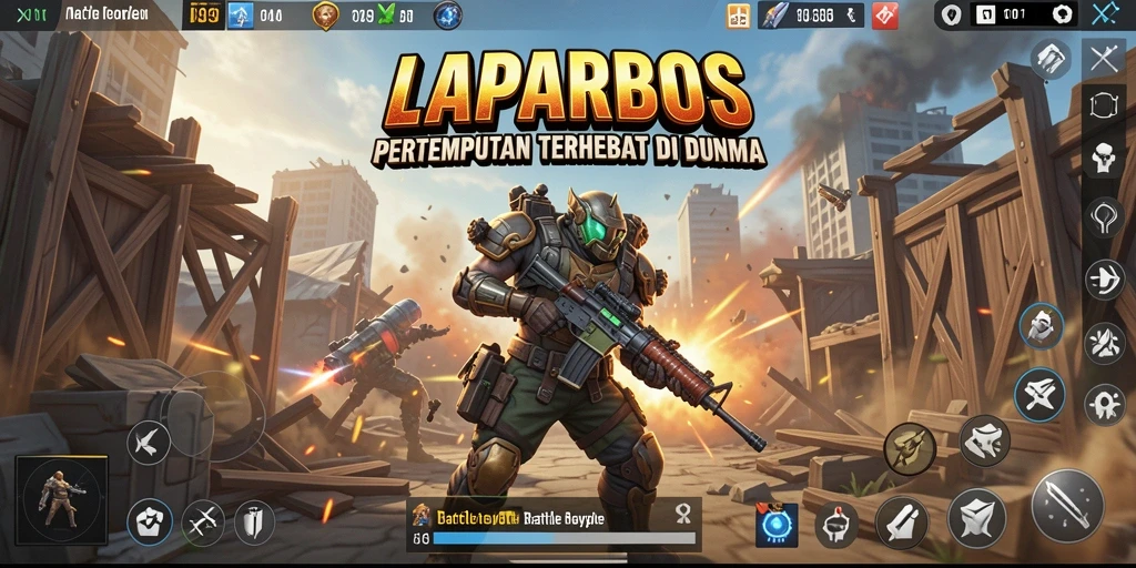 Tangkapan layar utama LAPARBOS menampilkan pertempuran mendebarkan dalam gaya Battle Royale.