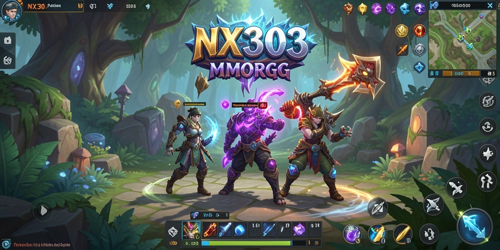 Screenshot utama NX303 menampilkan aksi gameplay MMORPG yang mendebarkan.