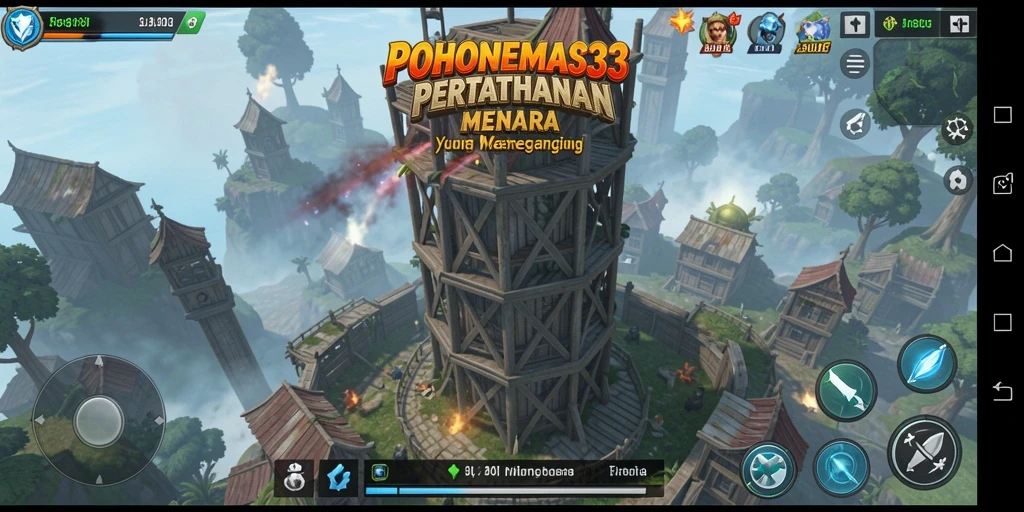 Tampilan gameplay menara yang intens dan penuh strategi di POHONEMAS33.
