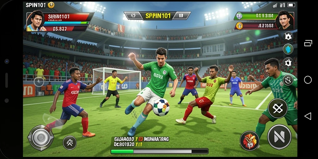 Tangkapan layar gameplay SPIN101 menampilkan pertandingan olahraga yang intens dan menarik.